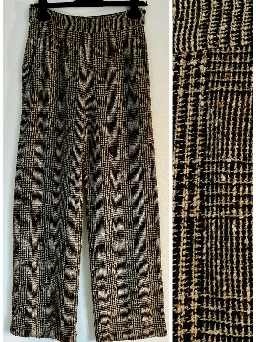 Max Mara Brown Glen Plaid Virgin Wool Blend Textured Wide Leg Pants 8 EUC
